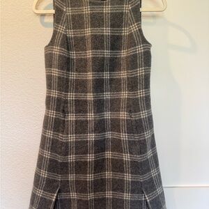 Theory Vent Front Shift Plaid Wool Dress